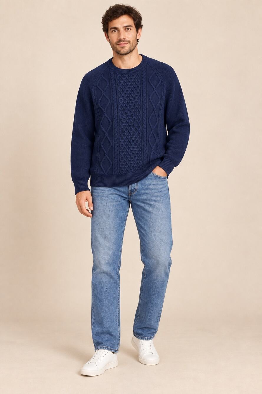 Gap Navy Blue Cable-Knit Crewneck Sweater 100% Cotton Size XL